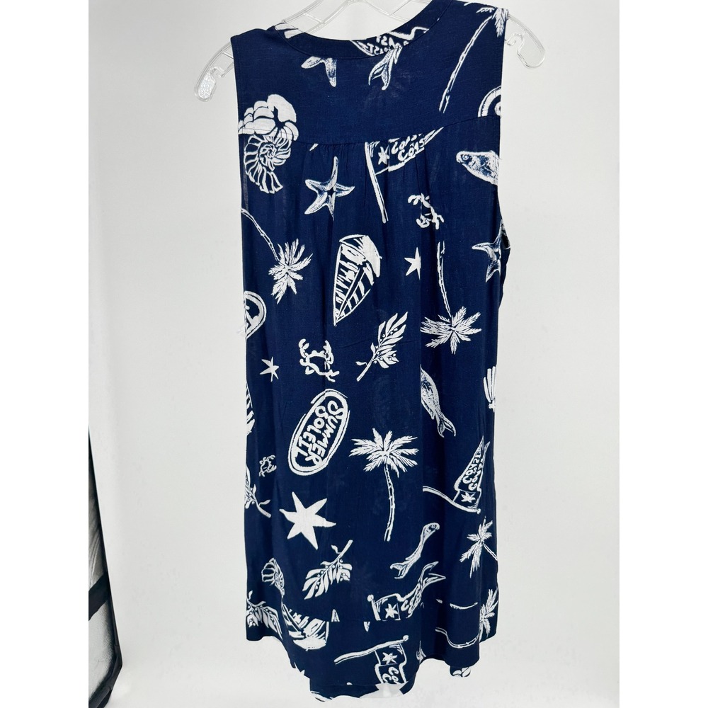 Sonoma Mini Sun Dress Women PXL New Navy Blue Tropical Linen Blend Pintuck - Picture 7 of 12